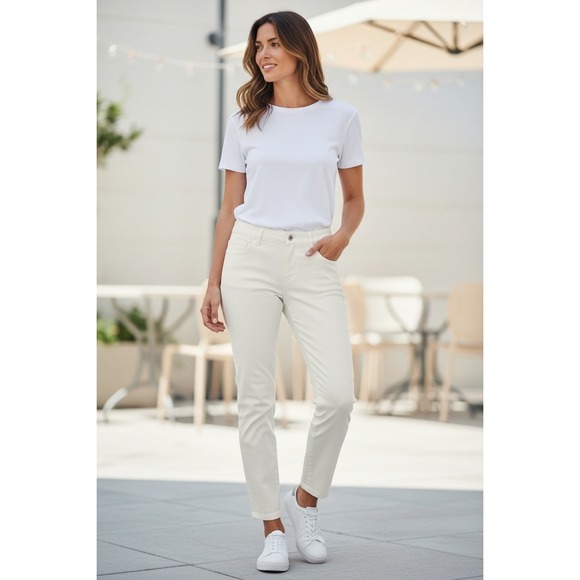 Talbots Pants - TALBOTS White Stretch Straight Leg Ankle Pants 10 30x27 Retro-Chic